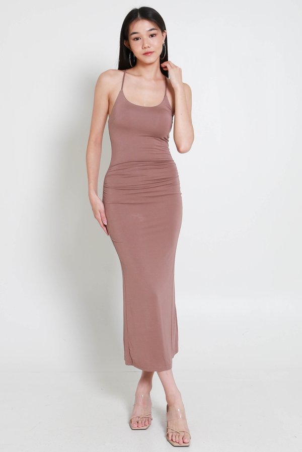 Claudette Padded Mermaid Dress (Taupe)