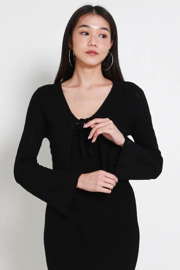 Kaia Crotchet Knit Cardigan (Black)