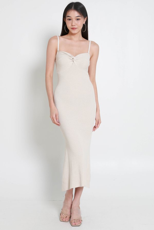 Jenn Twist Knot Mermaid Knit Dress (Ivory Cream)