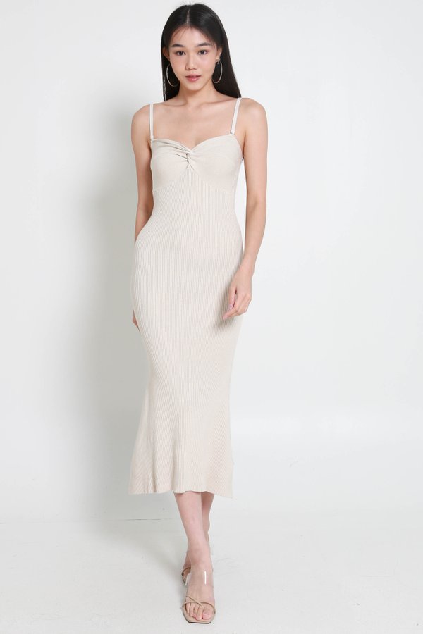 Jenn Twist Knot Mermaid Knit Dress (Ivory Cream)