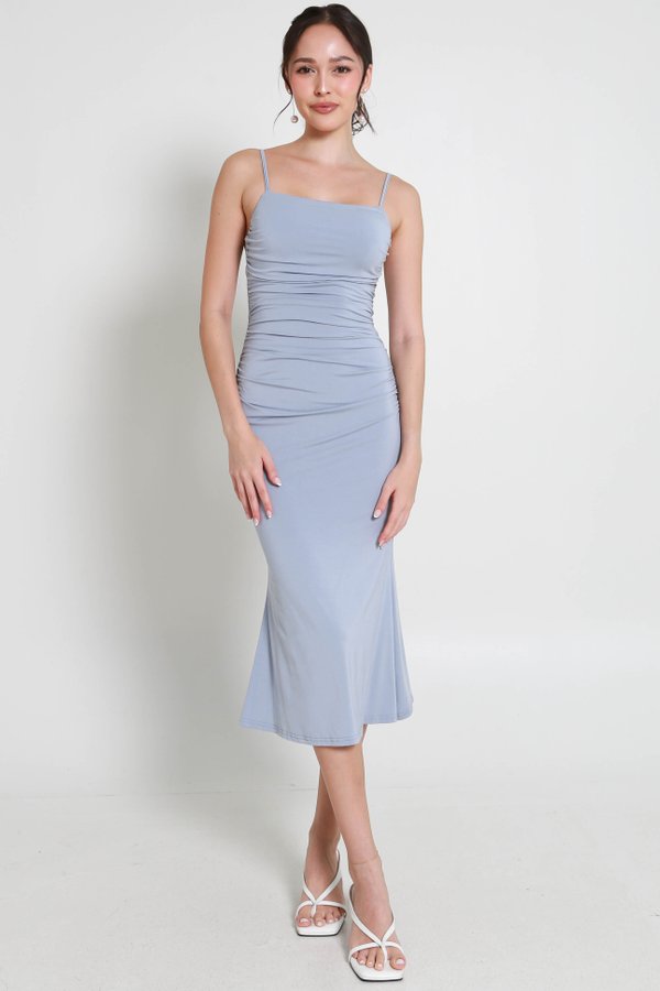 Amalia Padded Ruched Mermaid Dress (Ocean Blue)