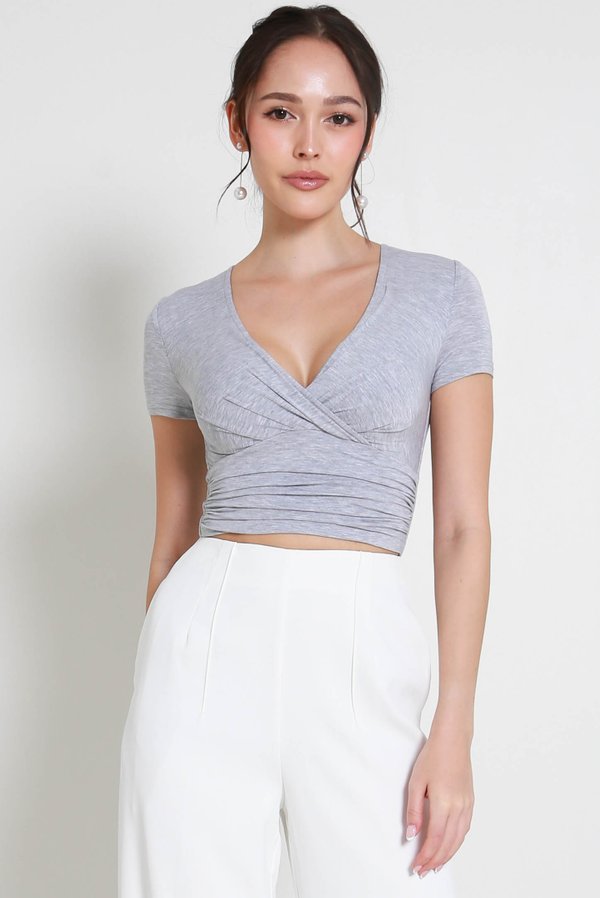 Nina Overlap Padded Top (Heather Grey)