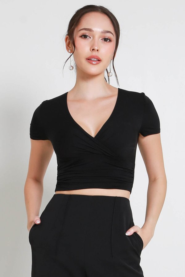 Nina Overlap Padded Top (Black)