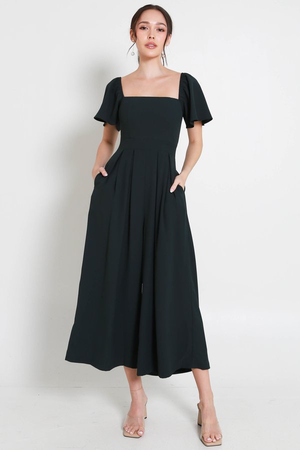 [SLEEVED] Lazie Pleated Jumpsuit (Dark Emerald Green)