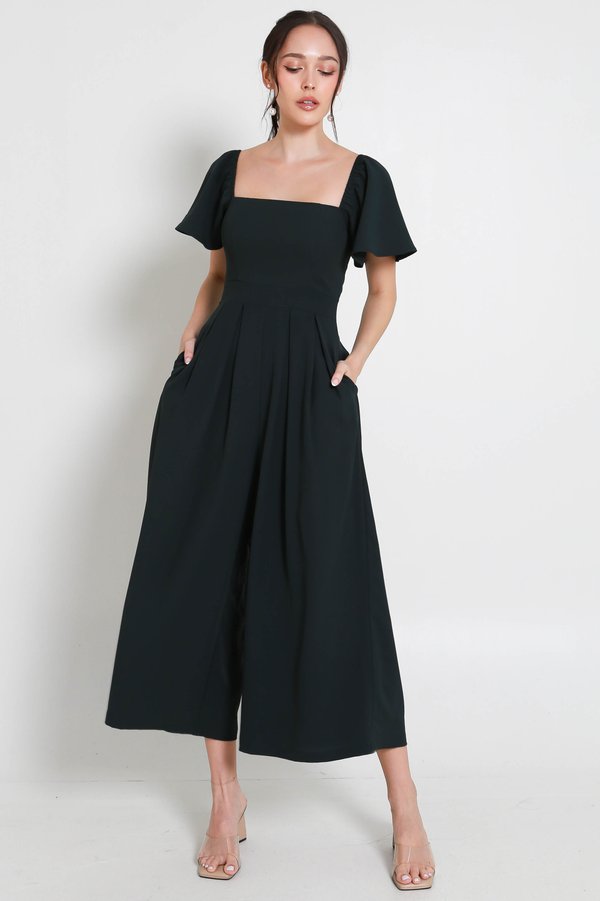 [SLEEVED] Lazie Pleated Jumpsuit (Dark Emerald Green)