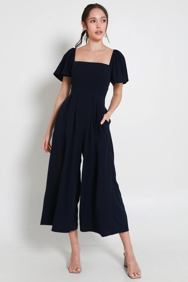 [SLEEVED] Lazie Pleated Jumpsuit (Navy)