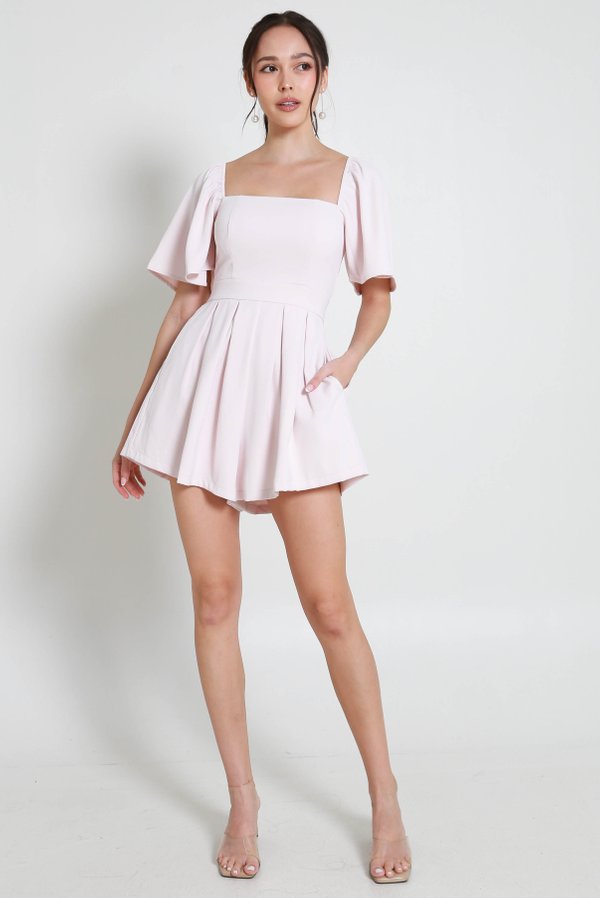 [SLEEVED] Lazier Pleated Romper (Baby Pink)