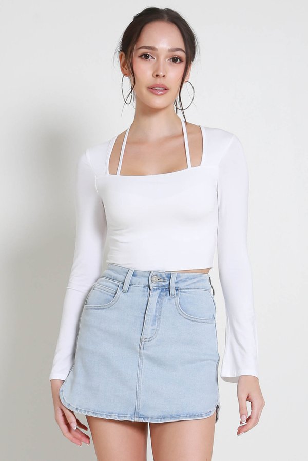 Laurelle Self Tie Long Sleeve Top (White)