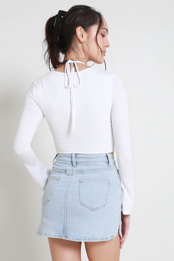 Celine Curve Hem Denim Skorts (Light Wash)