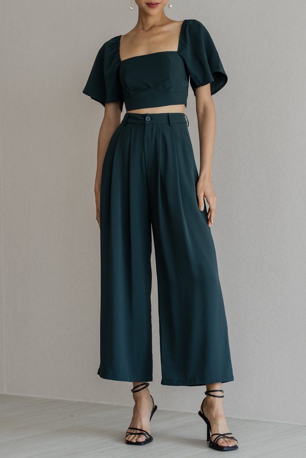 Lia Pleated Pants (Dark Emerald Green)
