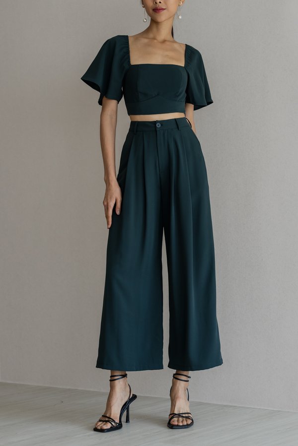 Lia Pleated Pants (Dark Emerald Green)