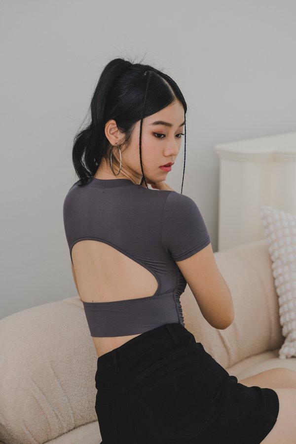 Garnet Padded Open Back Top (Gunmetal)