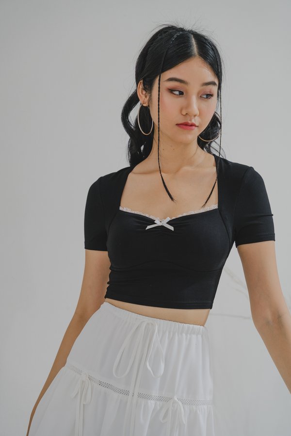 Krystin Ribbon Lace Padded Top (Black)