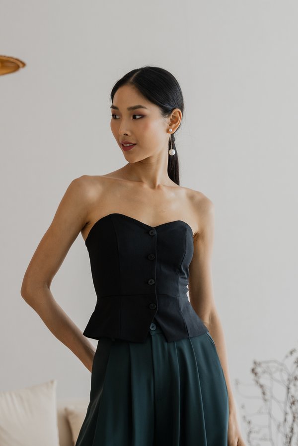 Adalynn button Up Padded Top (Black)