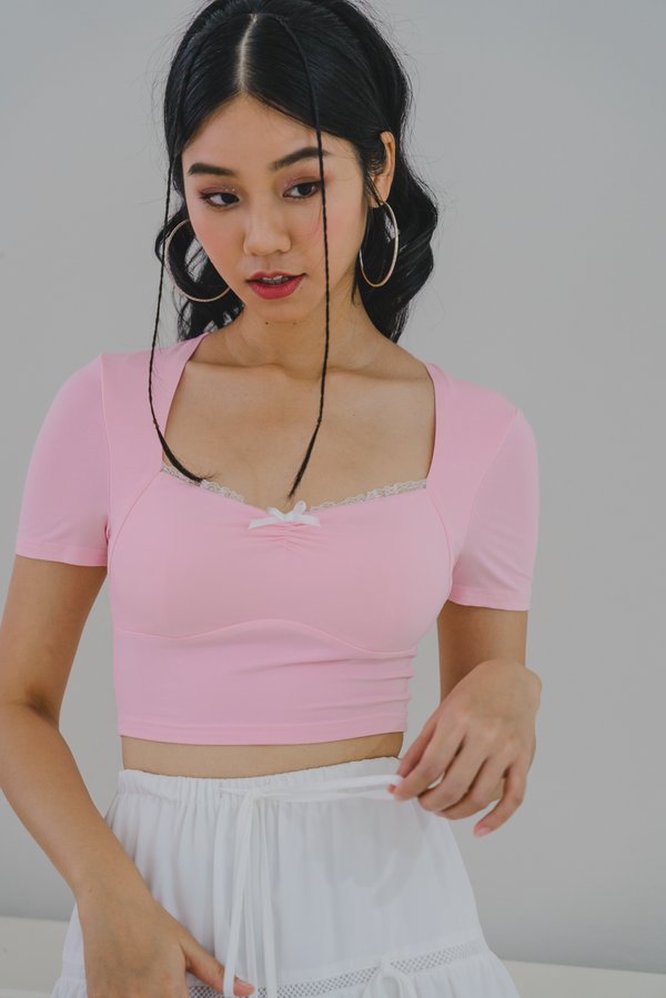 Krystin Ribbon Lace Padded Top (Cotton Pink) Krystin Ribbon Lace Padded Top (Cotton Pink)