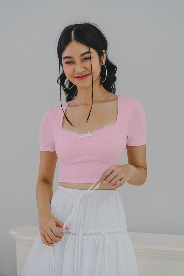 Krystin Ribbon Lace Padded Top (Cotton Pink) Krystin Ribbon Lace Padded Top (Cotton Pink)