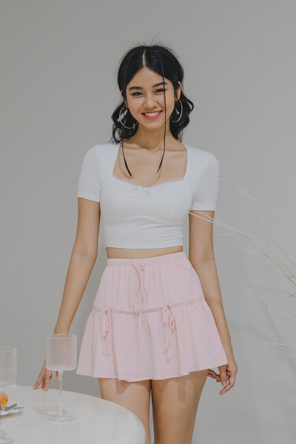 Krystin Ribbon Lace Padded Top (White)