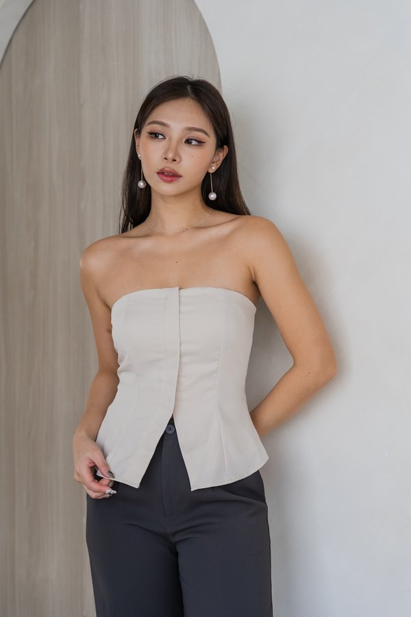 Alethia Padded Front Slit Top (Ivory Nude)