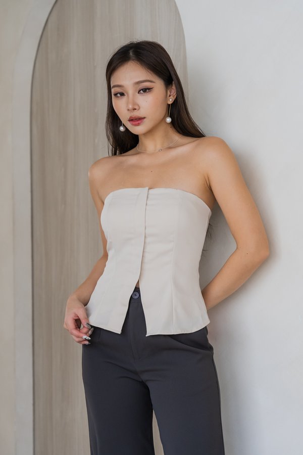 Alethia Padded Front Slit Top (Ivory Nude)