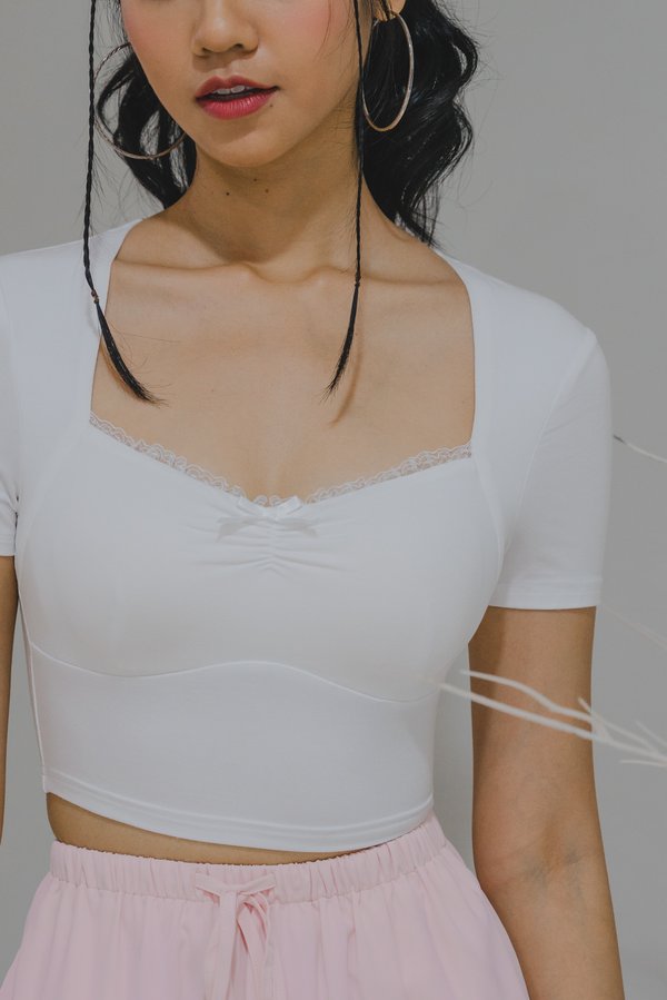 Krystin Ribbon Lace Padded Top (White)