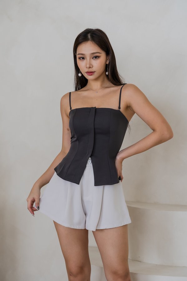 Alethia Padded Front Slit Top (Gunmetal)