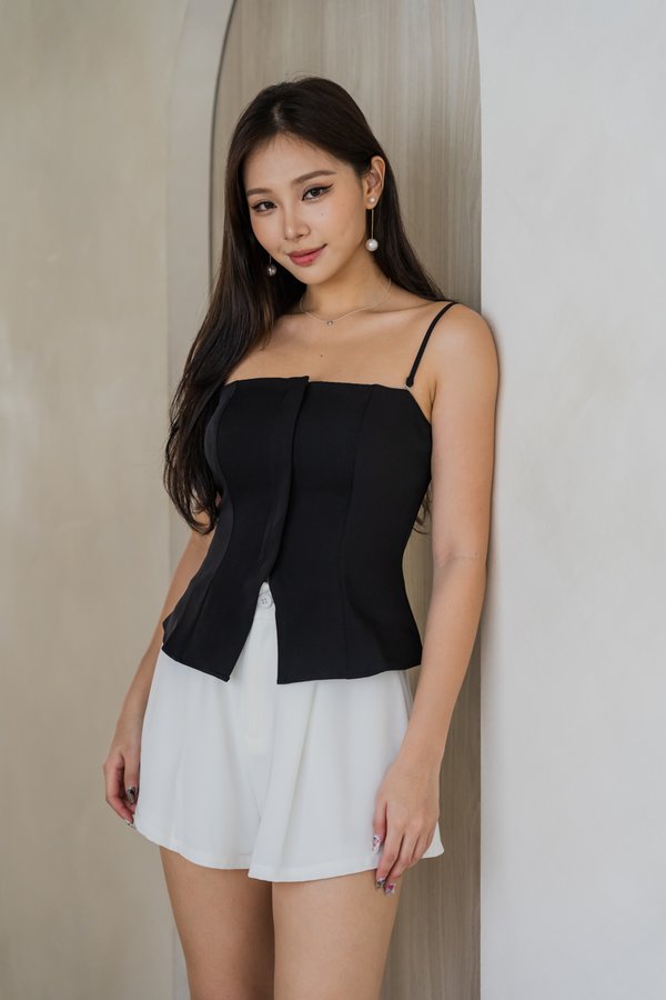 Alethia Padded Front Slit Top (Black)