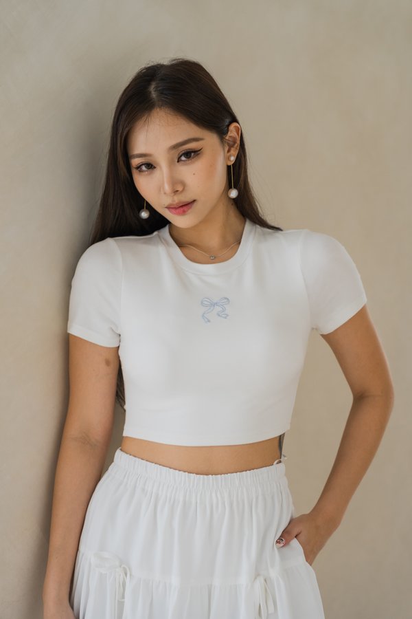 *Lite* Aly Ribbon Embroidered Top (White/Baby Blue Ribbon) 