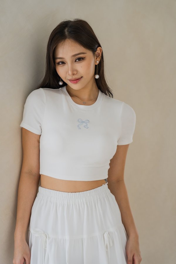 *Lite* Aly Ribbon Embroidered Top (White/Baby Blue Ribbon) 