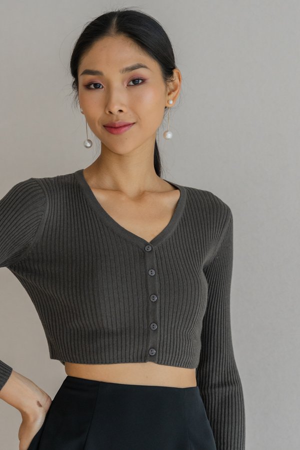 Aera Button Cardigan (Dark Olive)
