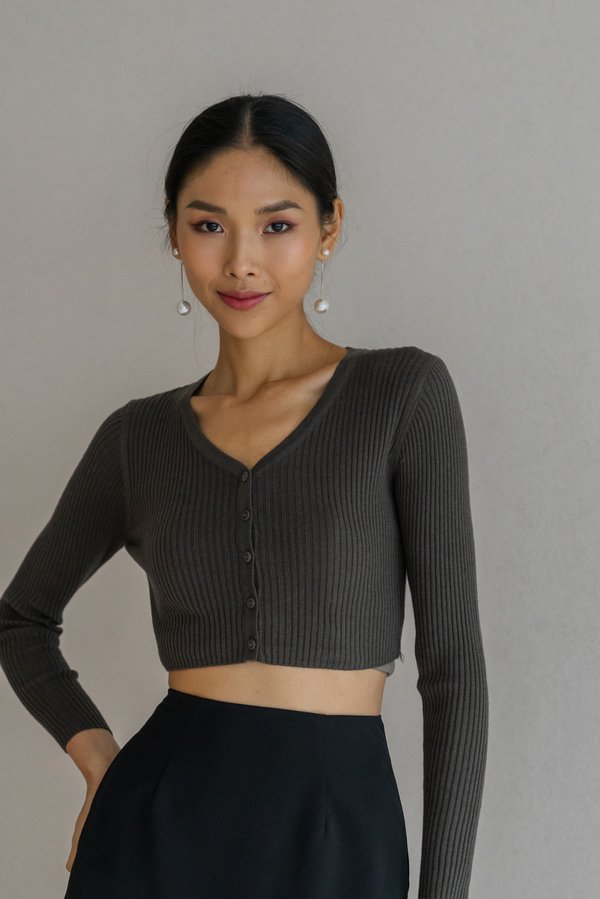Aera Button Cardigan (Dark Olive)