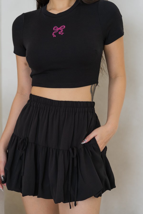 *Lite* Aly Ribbon Embroidered Top (Black/Barbie Pink Ribbon) 