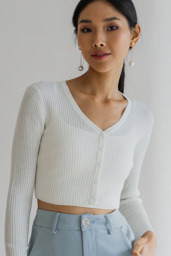 Aera Button Cardigan (White)