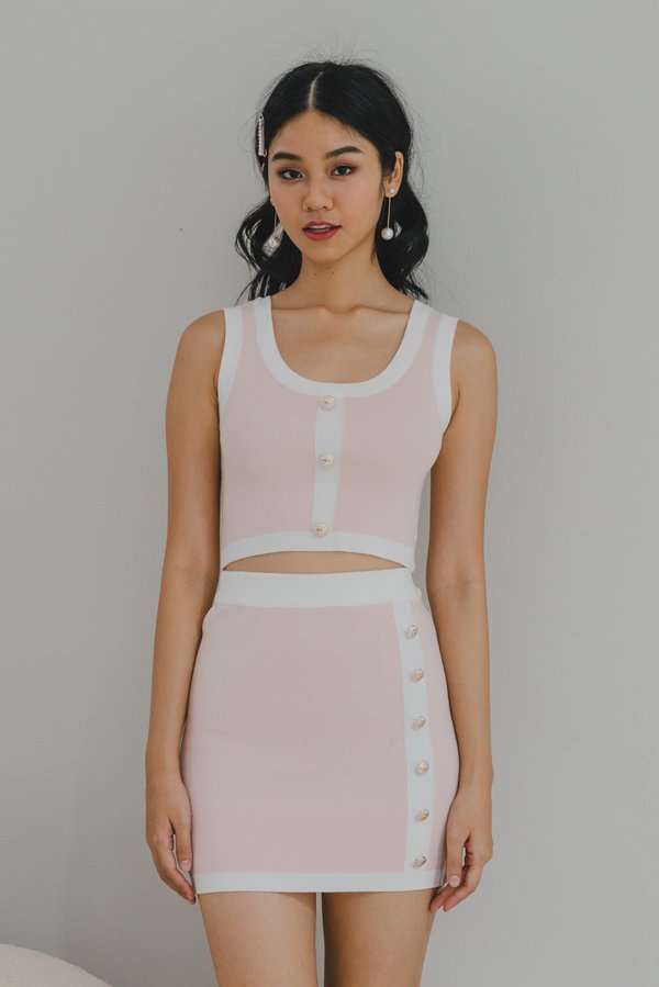 Isa Contrast 2pcs Top/Skirt Set (Pink)