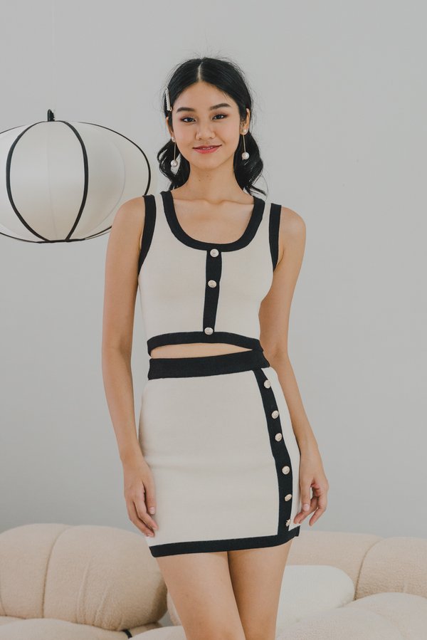 Isa Contrast 2pcs Top/Skirt Set (Ivory)
