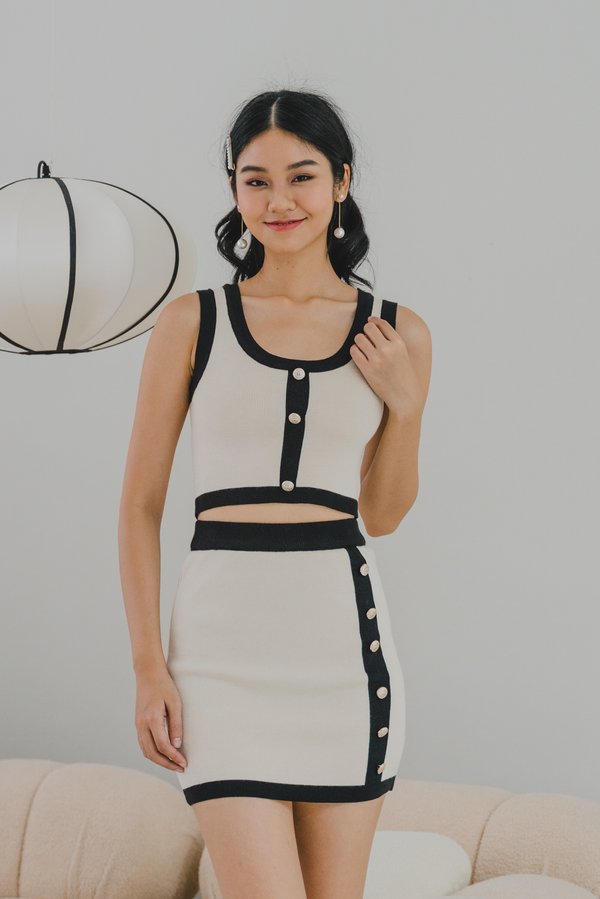 Isa Contrast 2pcs Top/Skirt Set (Ivory)