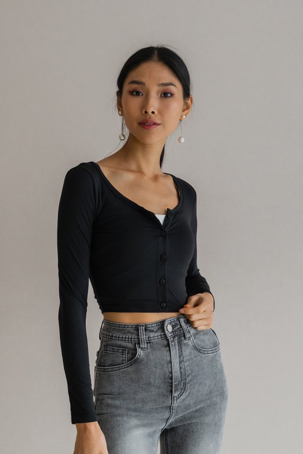 Vaya Button Cardigan (Black/Black Buttons)