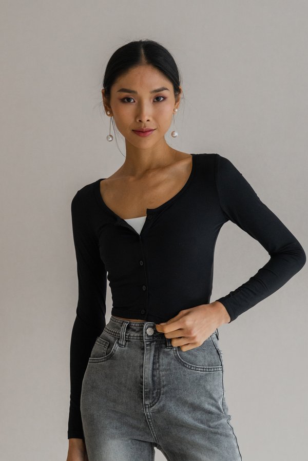 Vaya Button Cardigan (Black/Black Buttons)