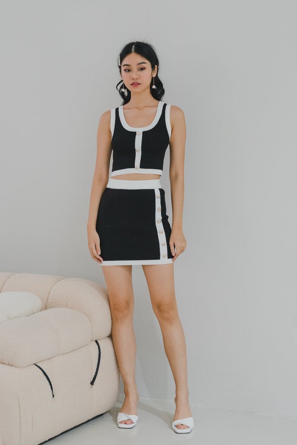 Isa Contrast 2pcs Top/Skirt Set (Black) Isa Contrast 2pcs Top/Skirt Set (Black)