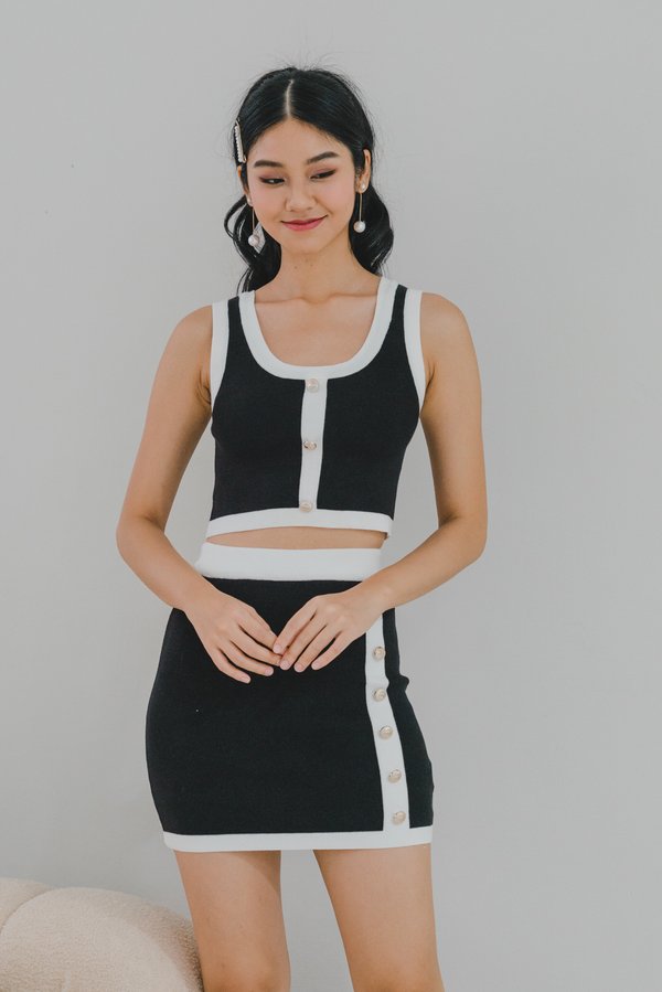 Isa Contrast 2pcs Top/Skirt Set (Black) Isa Contrast 2pcs Top/Skirt Set (Black)