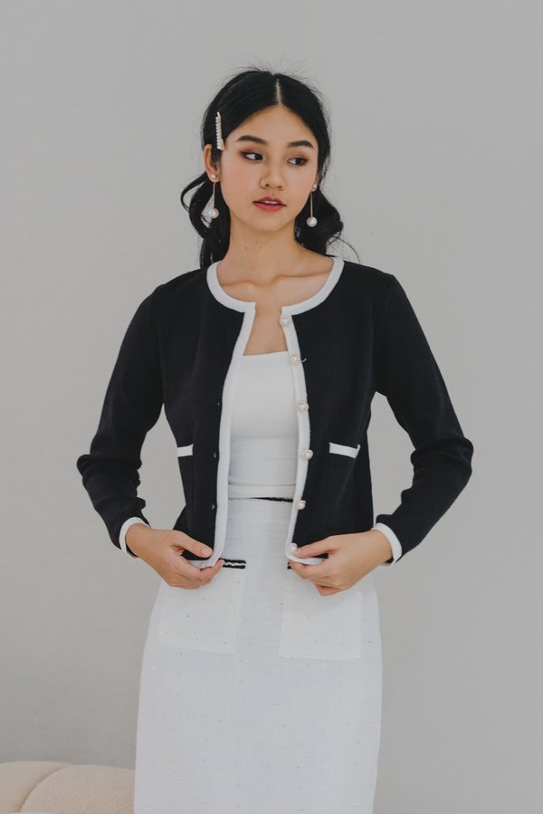 Dion Contrast Long Cardigan (Black)