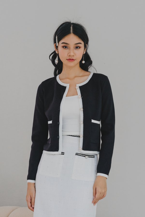Dion Contrast Long Cardigan (Black)