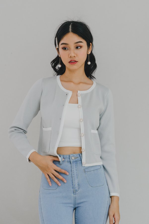 Dion Contrast Long Cardigan (Arctic Blue)