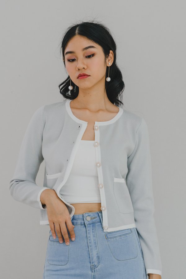 Dion Contrast Long Cardigan (Arctic Blue)