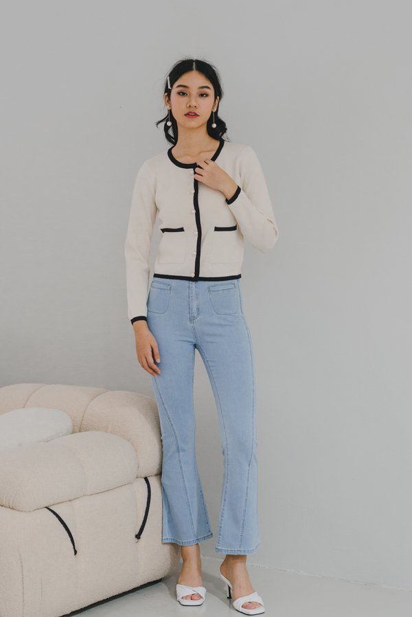 Dion Contrast Long Cardigan (Ivory)