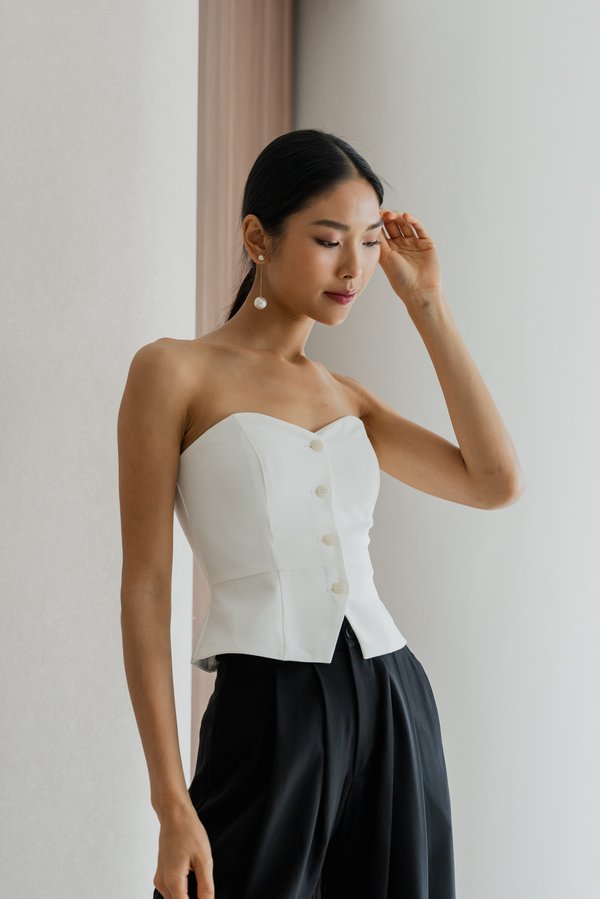 Adalynn button Up Padded Top (White)