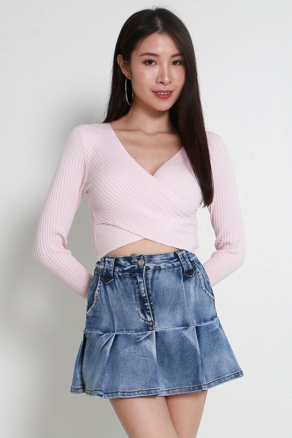 Avri Wrap Knit Top (Pink)
