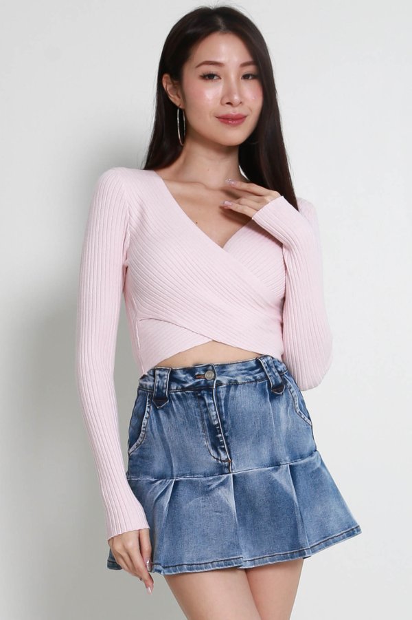 Avri Wrap Knit Top (Pink)