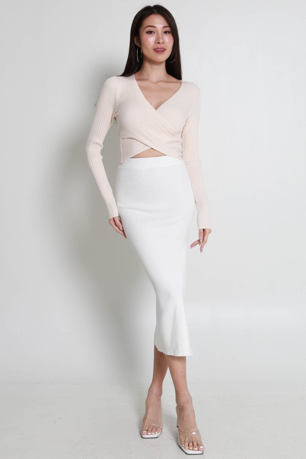 Avri Wrap Knit Top (Champagne Nude)