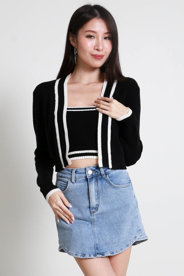 Eleanor Contrast Knit Set (Black)