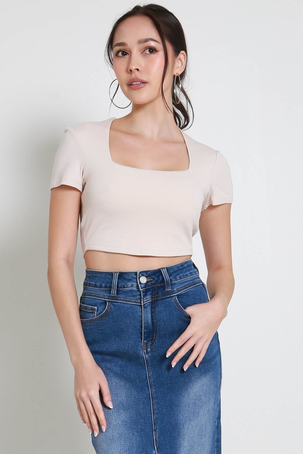 *Lite* [CROPPED] Lyla Queen Anne Top (Nude Pink)